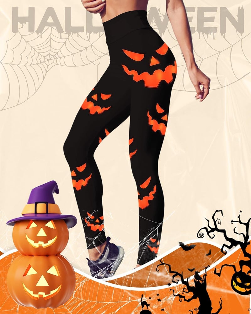 Skicuff Womens Halloween Leggings Printed Stretchy Yoga Pants Pumpkin Halloween Spooky Pumpkin Leggings for Party Women Gift - Image 4